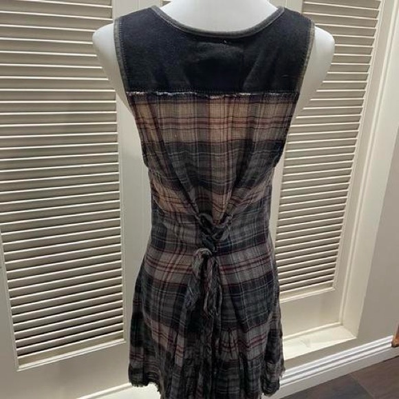 We The Free 90s Button Front Plaid Dress with Lace Up back - Picture 3 of 11